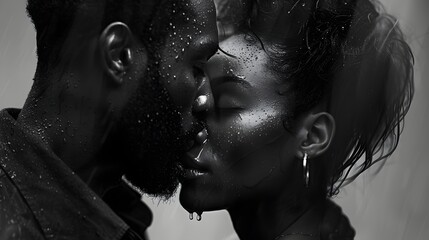 Passionate Black Couple Kissing in Rain