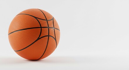 Orange basketball rests softly against white background showcasing subtle light and shadow. AI Generated