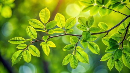 Closeup of green leaves on a branch
