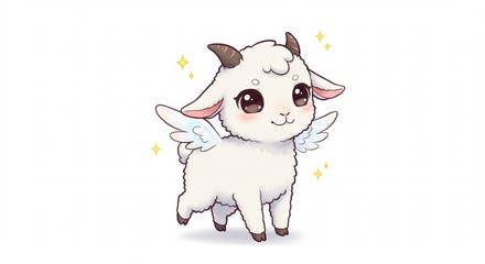 Obraz premium 可愛い子山羊 天使の羽根 輝く瞳 穏やかな光. AI Generated