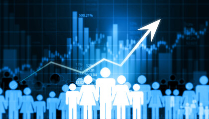 Team work and business growth graph. 3d illustration