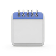 Blank Calendar Page with Blue Top and Silver Rings on White Background Representing Schedule Planning Appointments and Organization for Time Management