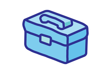 The image displays a 3D icon of a toolbox, rendered in a light blue color. It is presented in an isometric perspective, giving it a sense of depth and volume