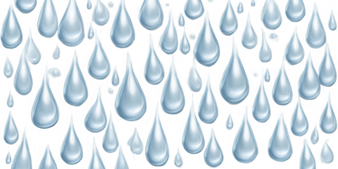 A multitude of teardrop-shaped water droplets