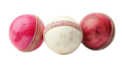 Three cricket balls closeup view