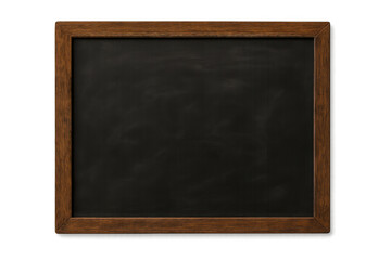 Black wooden-framed chalkboard hanging, blank writing surface ready for educational messages or business communications