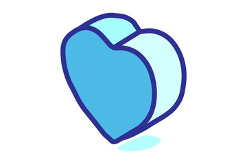 The main body of the heart is a darker, solid blue, while the top, curved parts have a lighter blue highlight, giving it a sense of depth and volume.