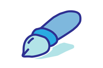 The image displays a 3D icon of a paintbrush, rendered in a two-tone blue color scheme. The handle is a darker blue, and the brush head is a lighter, soft blue.