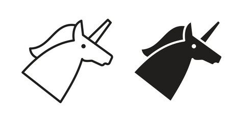 Unicorn icon. simple, flat, black, outline.