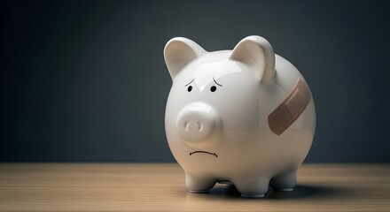 Sad Piggy Bank with a Bandage representing Financial Hardship and Economic Downturn