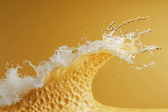 Fractal wave design in warm sunflower yellow with dynamic water splashes conveying energy and movement