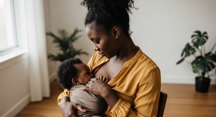 mother breastfeeding black tenderly breastfeeds her baby