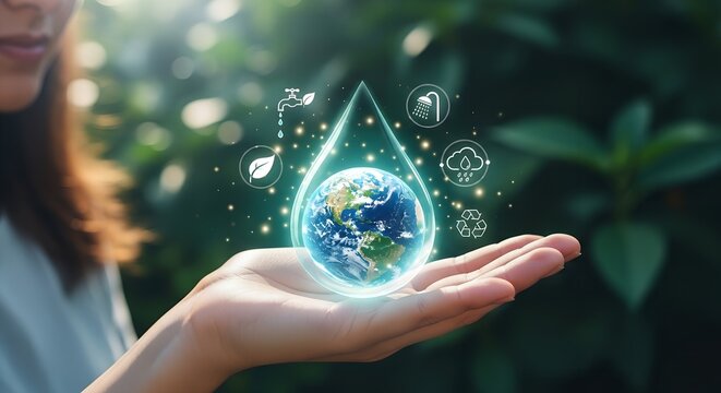 Protecting Our Planet A Woman's Gentle Reminder of Water Conservation and Environmental Awareness