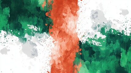 Abstract irish flag with green, orange, and white watercolor splashes. Nigerian Independence Day