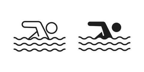 Swim icon. simple, flat, black, outline.