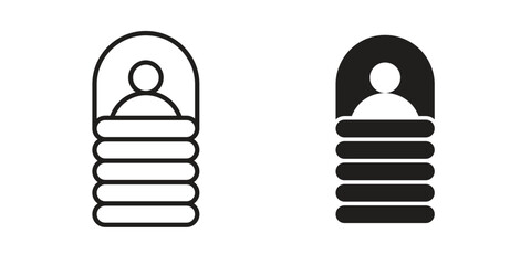 Sleeping bag icon. simple, flat, black, outline.