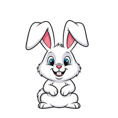 Fototapeta premium Cute cartoon white bunny rabbit with big blue eyes isolated on transparent background