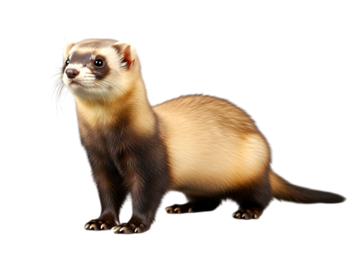 A cute ferret standing alert on a transparent background isolated on transparent background
