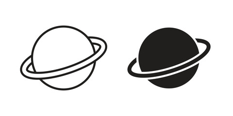 Planet saturn icon. simple, flat, black, outline.