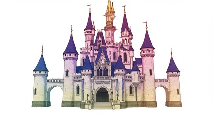 Fototapeta premium Rainbow Pastel Fairytale Castle Majestically Stands. AI Generated