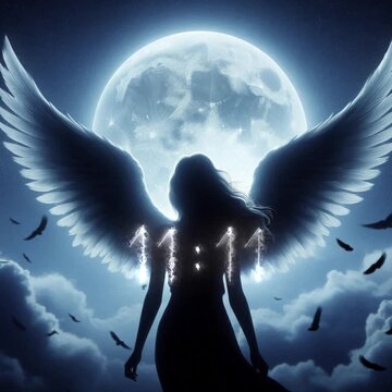 Angels Are Near 11:11 Ethereal Calligraphy With Angel Wings And Glowing Numbers