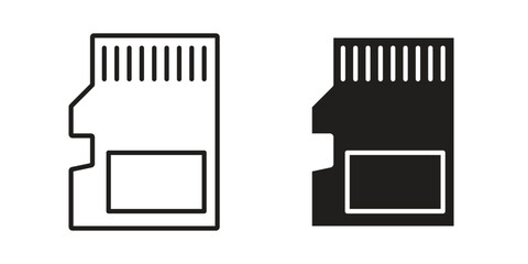 Memory card icon. simple, flat, black, outline.