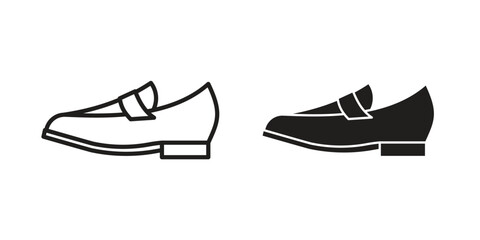 Loafer shoes icon. simple, flat, black, outline.