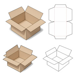 Open Brown Cardboard Box with Flaps Extended on White Background for Packaging and Shipping