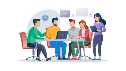 Obraz premium Team meeting collaboration discussion brainstorming business strategy teamwork vector illustration design