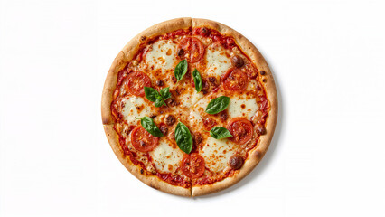 Delicious margherita pizza with fresh basil leaves