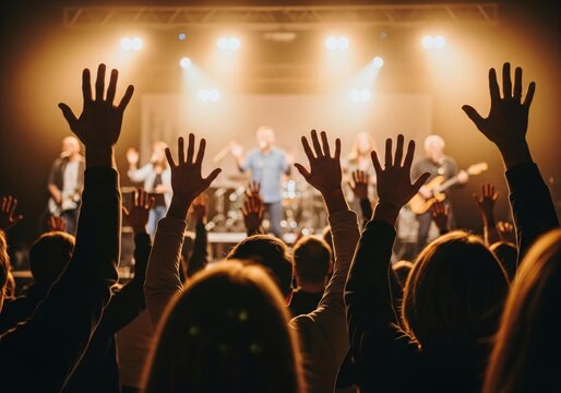 Excited crowd raises hands at energetic live music concert - Powered by Adobe