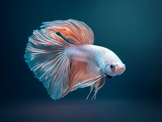 Fototapeta premium Elegant Betta Fish with Flowing Fins and Soft Lighting in a Calm Underwater Setting