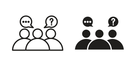 Group discussion icon. simple, flat, black, outline.