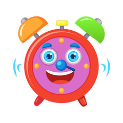 Happy Cartoon Alarm Clock Ringing and Waking Up in the Morning