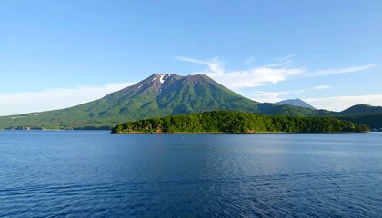Picturesque Lake landscape featuring mountain range in tranquil setting
