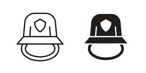 Firefighter helmet icon. simple, flat, black, outline.