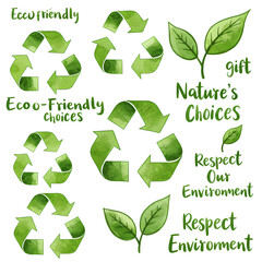 Obraz premium Eco-Friendly Recycle Symbols Green Leaves Nature's Choices Environment