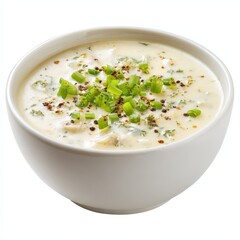 Creamy Soup in White Bowl Garnish with Spring Onion and Spices Delicious Food