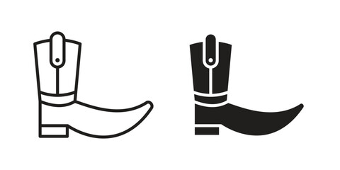 Cowboy Boot icon. simple, flat, black, outline.