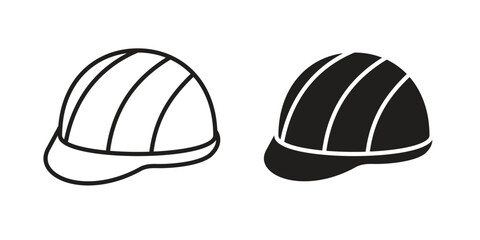 Construction safety helmet icon. simple, flat, black, outline.