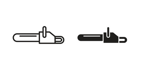 Chainsaw icon. simple, flat, black, outline.