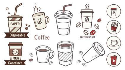 Assorted Coffee Cups and Beans Icon Set