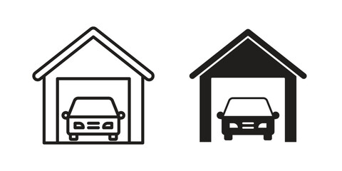 Car garage icon. simple, flat, black, outline.