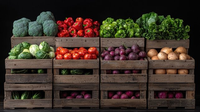 Seasonal Harvest Assortment of Fresh Vegetables and Fruits Displayed on Rustic Wooden Crates in a Natural Setting  Concept of Healthy Organic and Locally Grown Produce