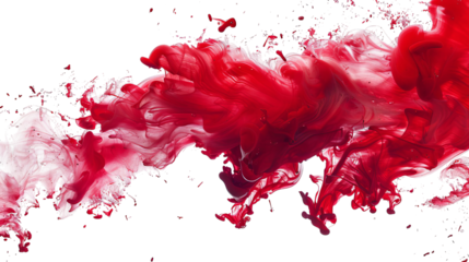 Fluid red ink spread in vibrant, swirling patterns against a dark background, creating an artistic and dramatic effect.