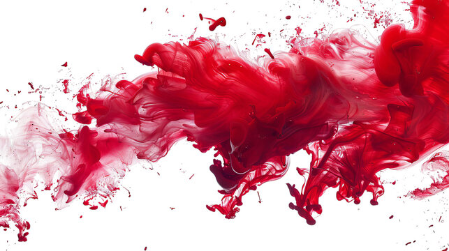 Fluid red ink spread in vibrant, swirling patterns against a dark background, creating an artistic and dramatic effect.