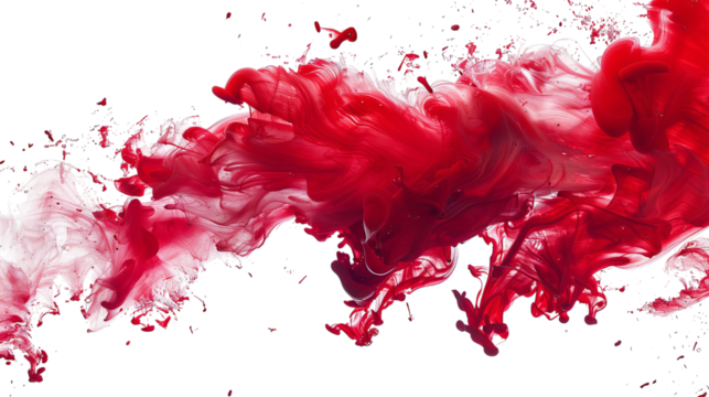 Fluid red ink spread in vibrant, swirling patterns against a dark background, creating an artistic and dramatic effect.