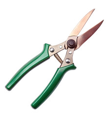 Gardening shears with green handles isolated on transparent background