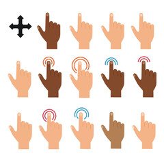 Obraz premium Diverse Hands: Tap, Click, Cursor Icons, Flat Design