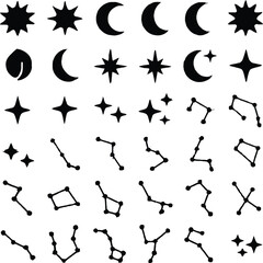Celestial Collection Black and White Stars Moons and Constellation Silhouettes